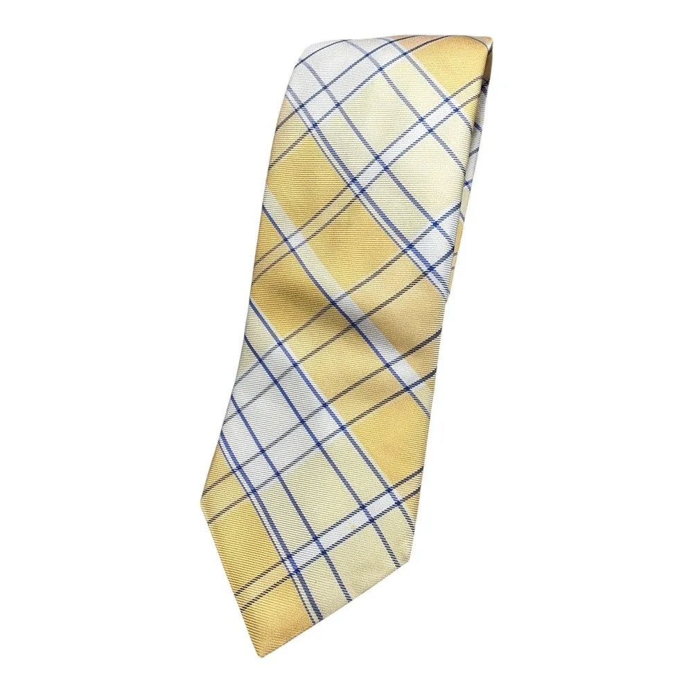 Tommy Hilfiger Mens Necktie Bundle Set of 3 Plaid Geometric Solid Blue Yellow